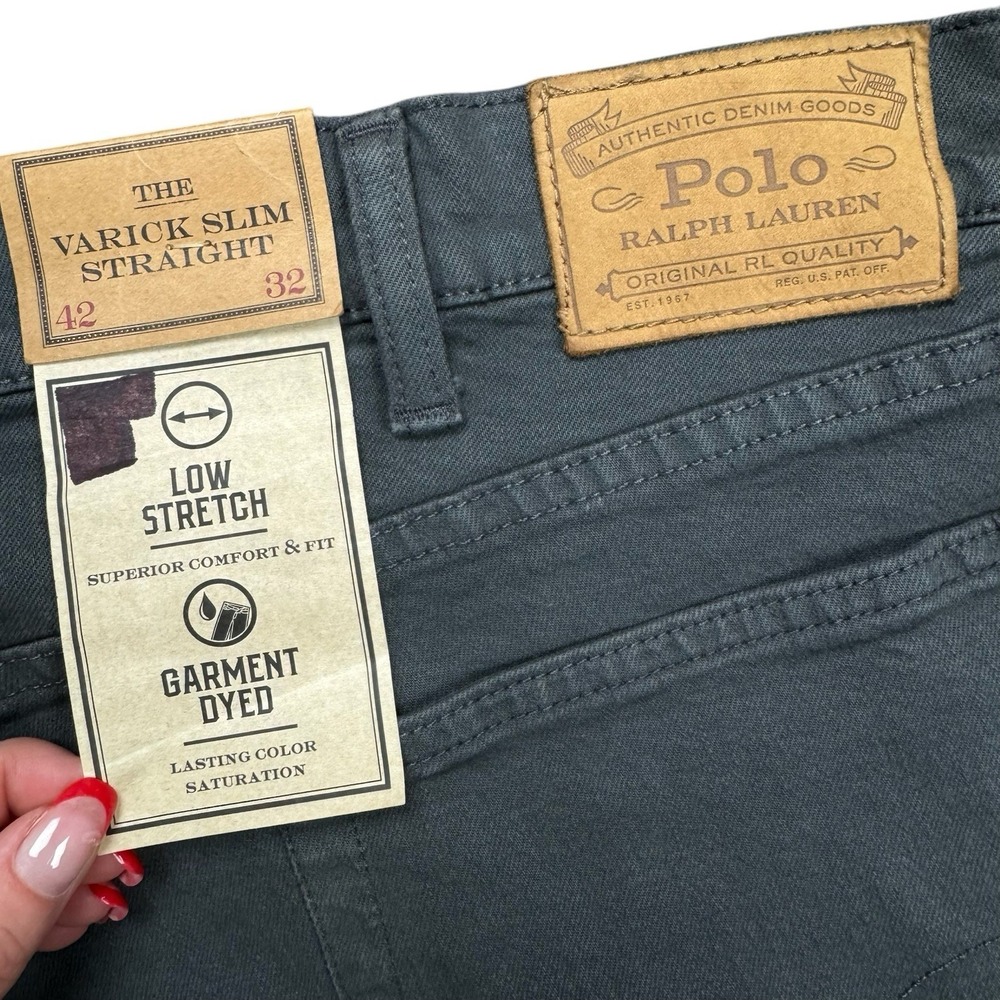 NEW Polo Ralph Lauren Varick Slim Straight Low Stretch Jeans Gray Men's 42x32 - Picture 8 of 14